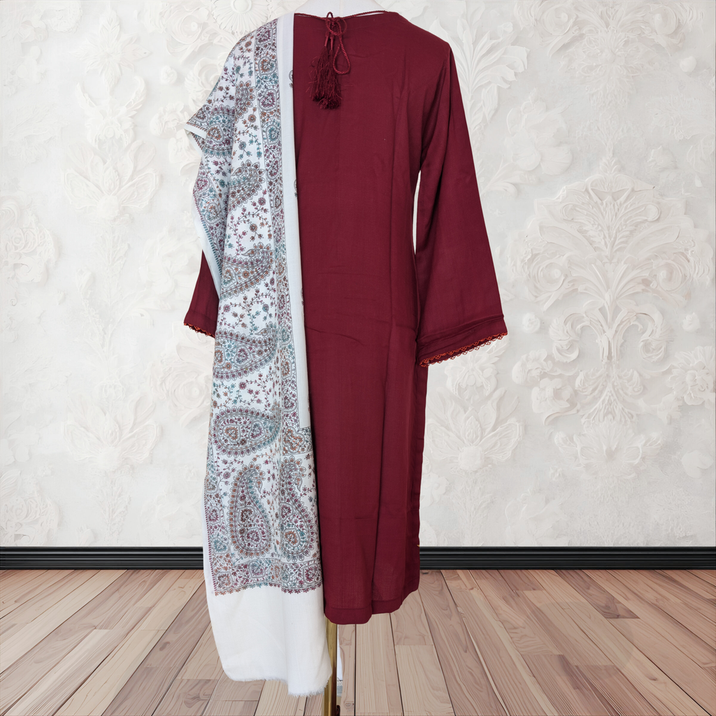 Winter Kurta Set with Embroidered Kashmiri-Style Shawl