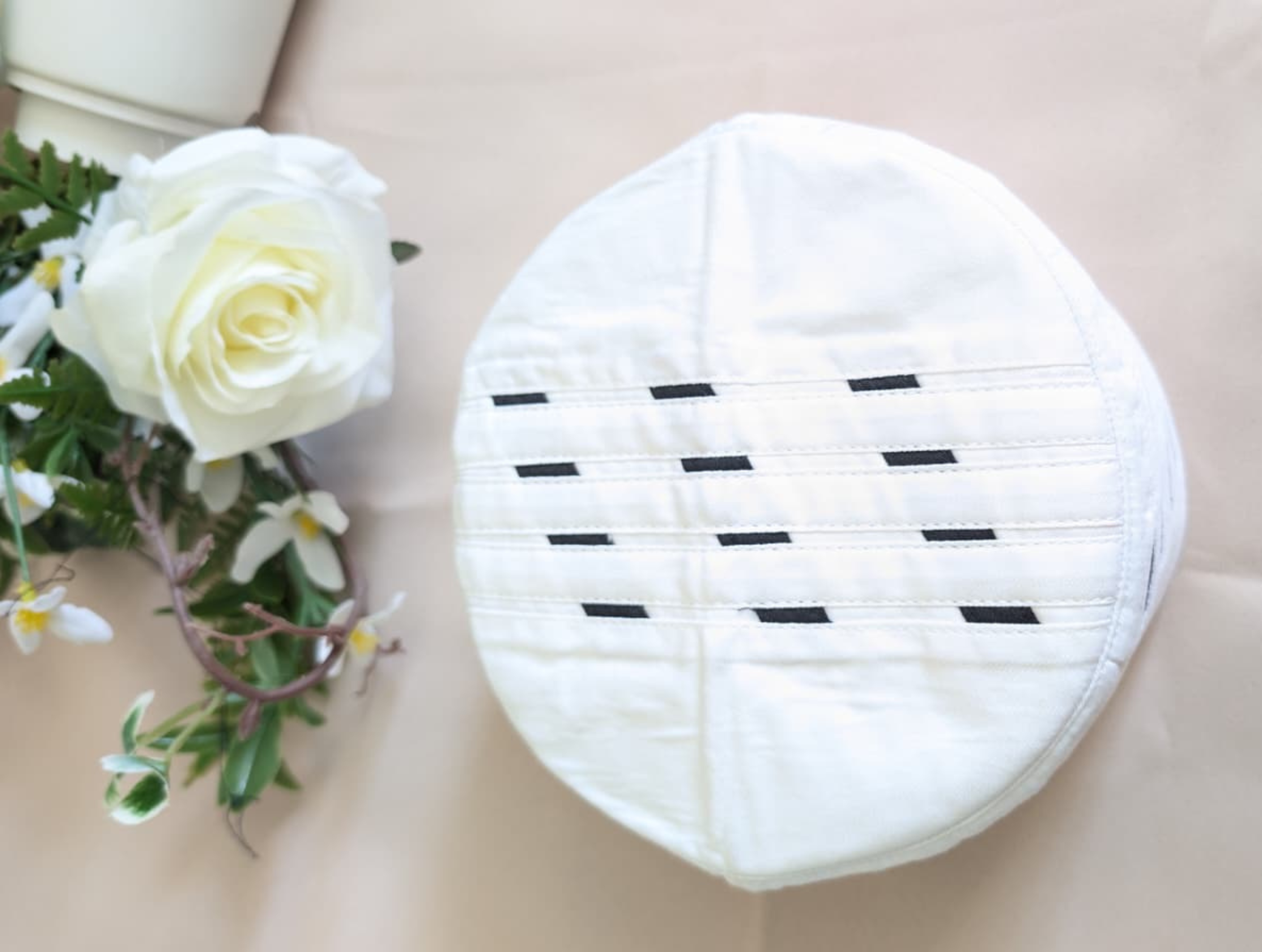 Topi Kufi in white with blue designs