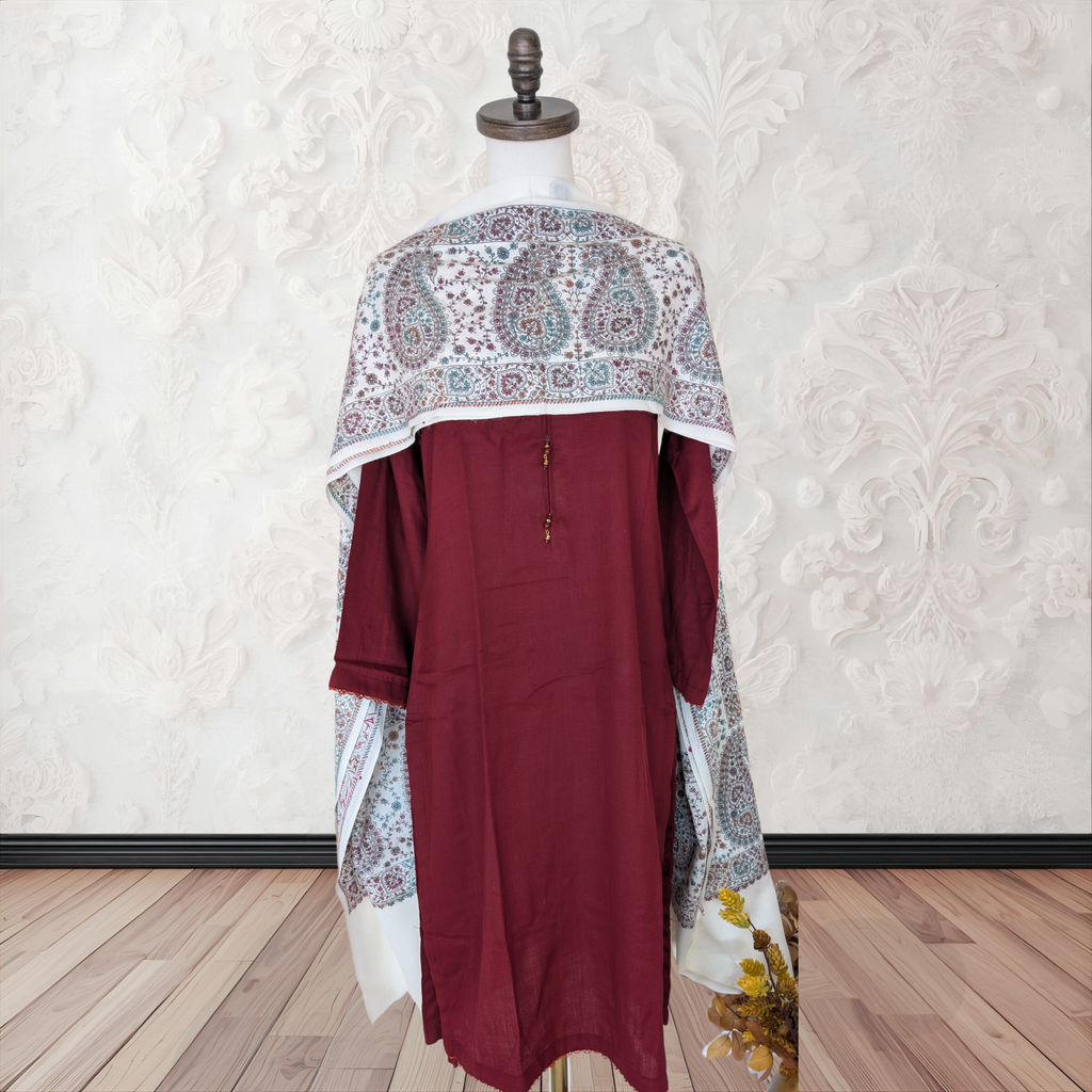 Winter Kurta Set with Embroidered Kashmiri-Style Shawl