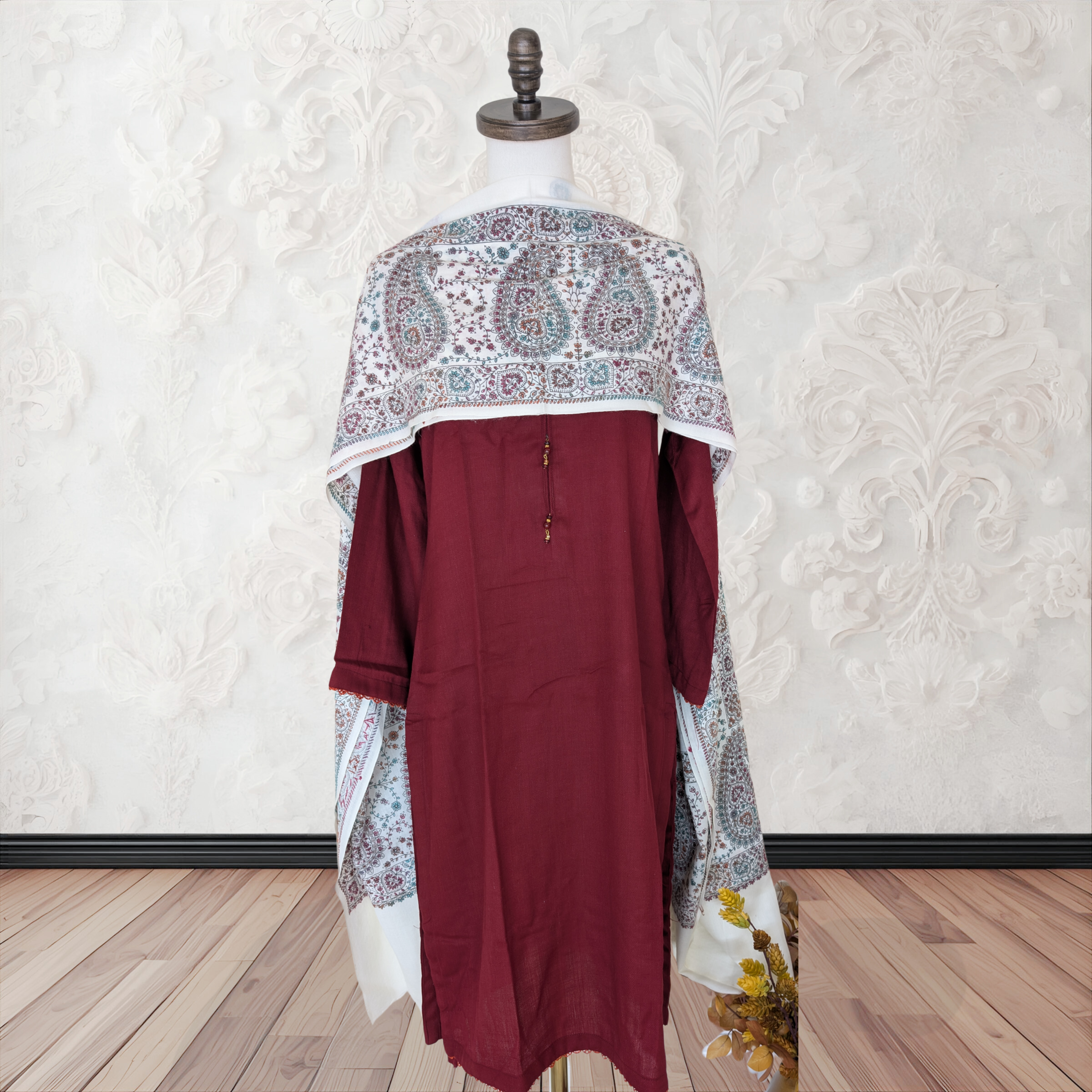 Winter Kurta Set with Embroidered Kashmiri-Style Shawl