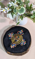 Topi Kufi in Blue and Rainbow Threadwork