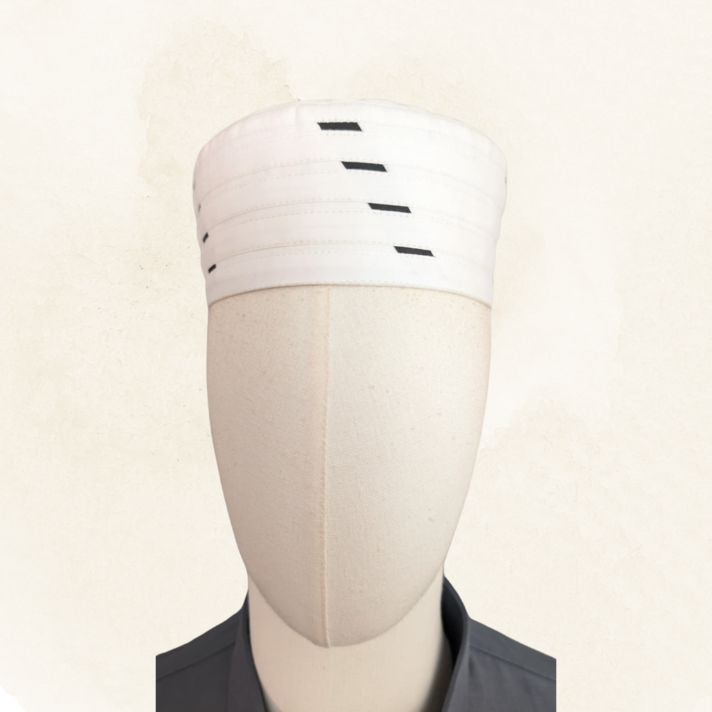 Topi Kufi in white with blue designs