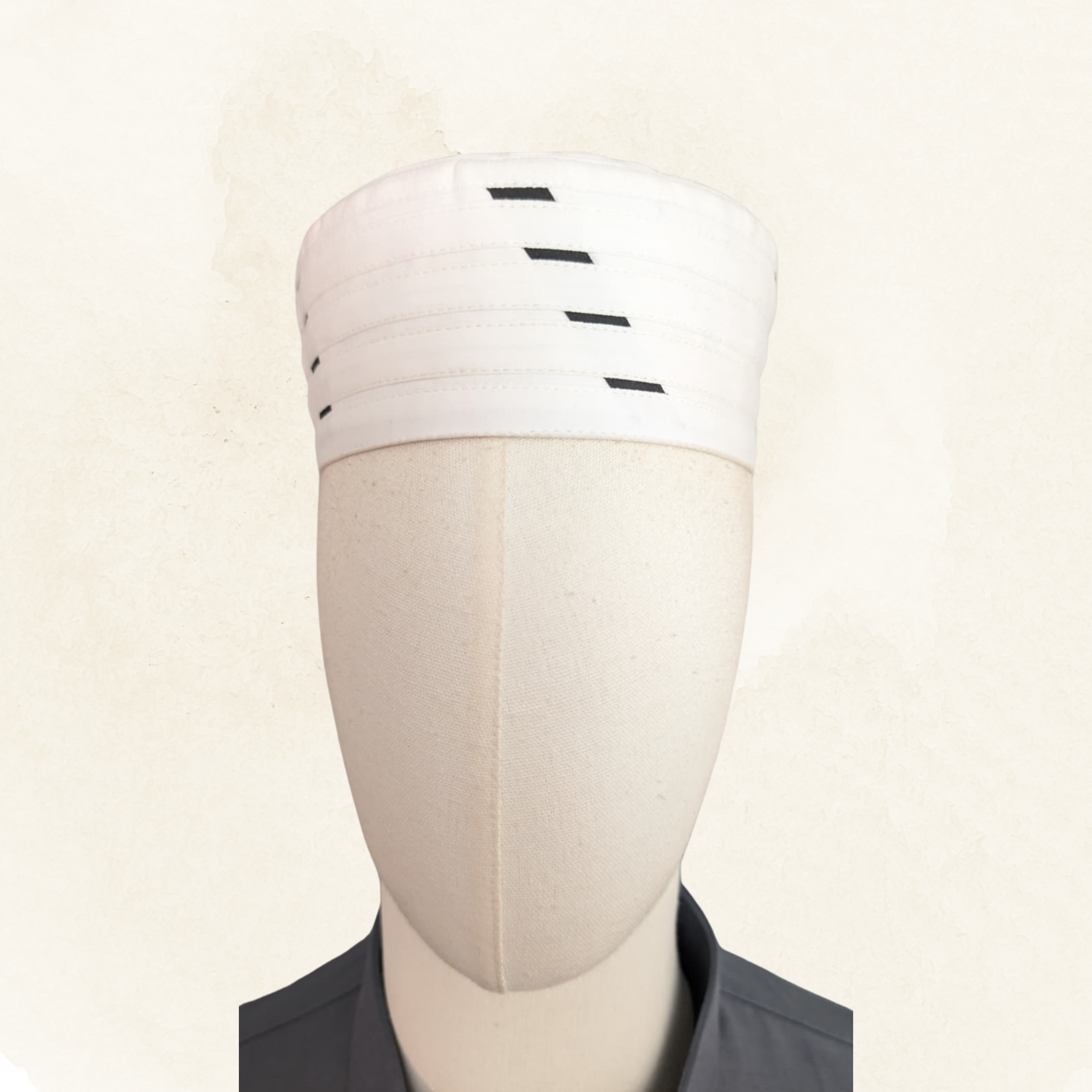 Topi Kufi in white with blue designs