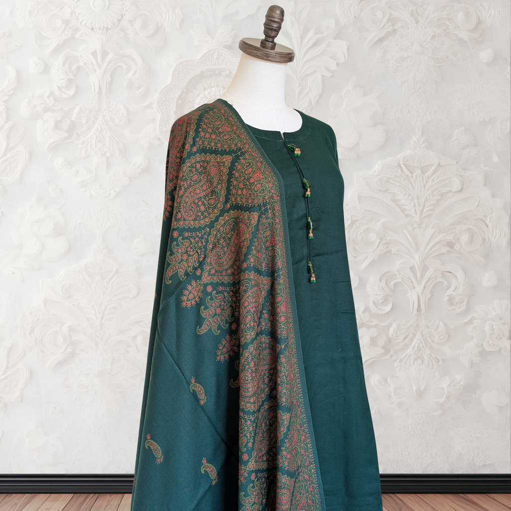 Winter Kurta Set with Embroidered Kashmiri-Style Shawl