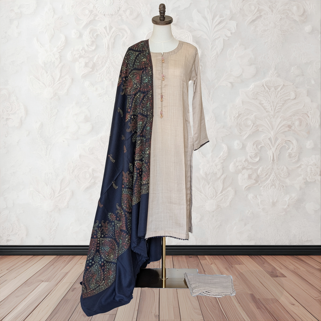 Winter Kurta Set with Embroidered Kashmiri-Style Shawl