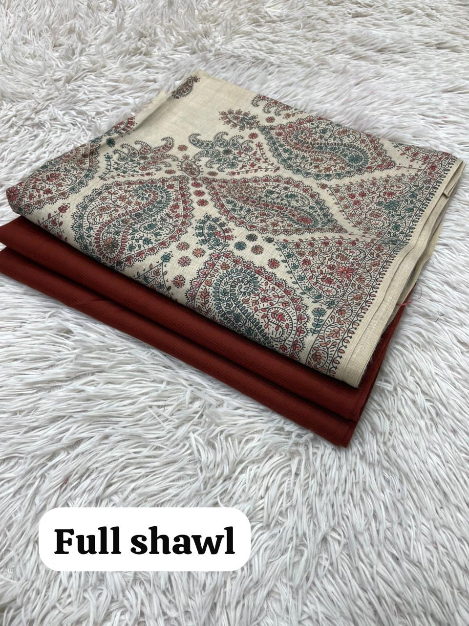 Winter Kurta Set with Embroidered Kashmiri-Style Shawl