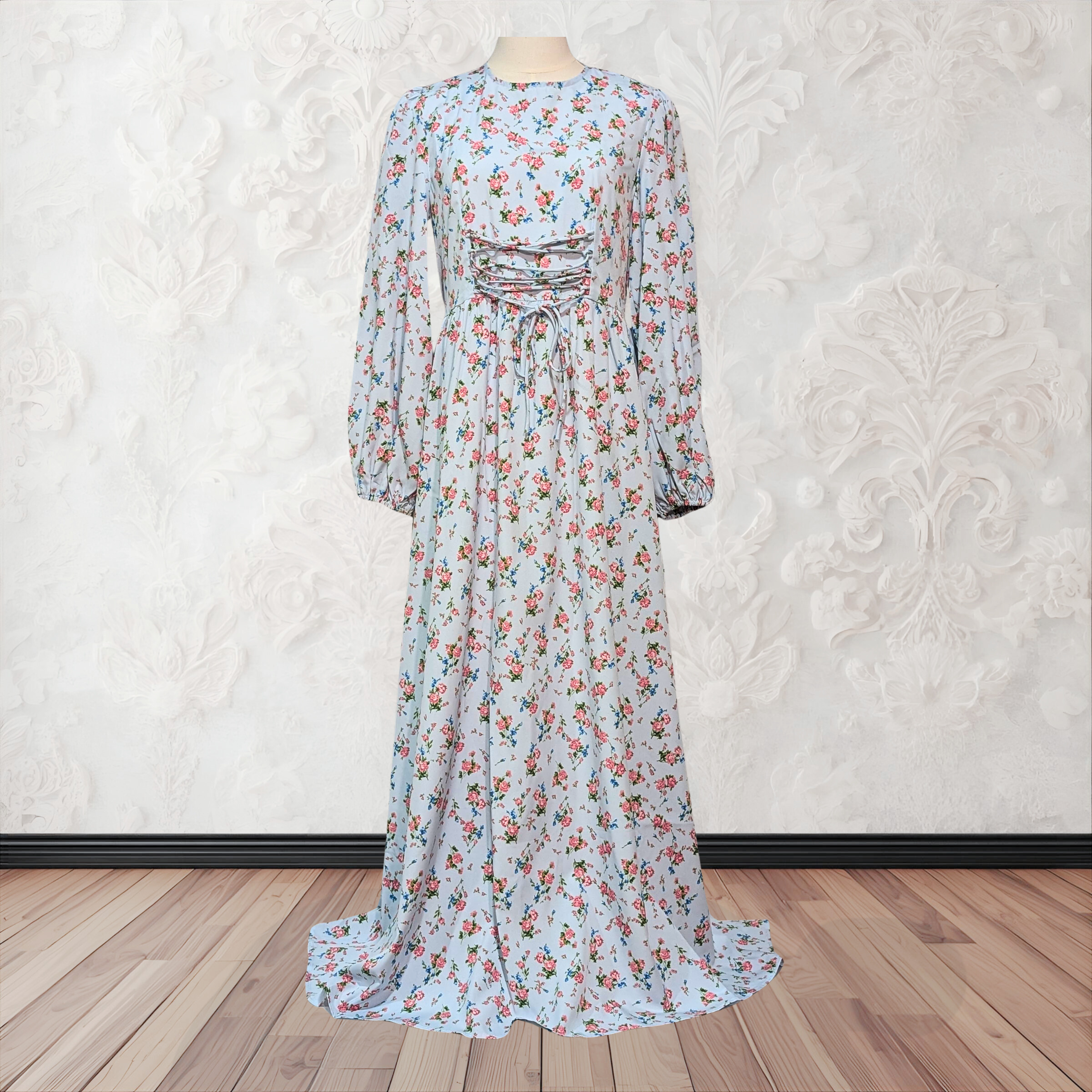 Floral Fancy Abaya in Blue