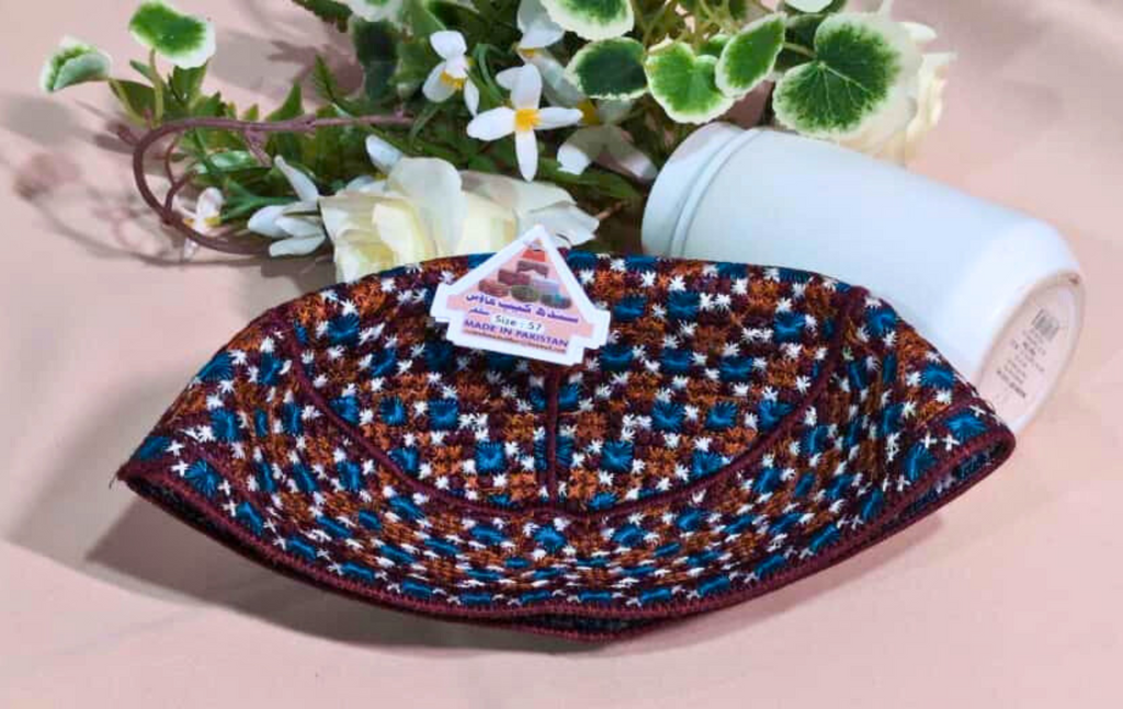 Topi Kufi in Blue and Brown