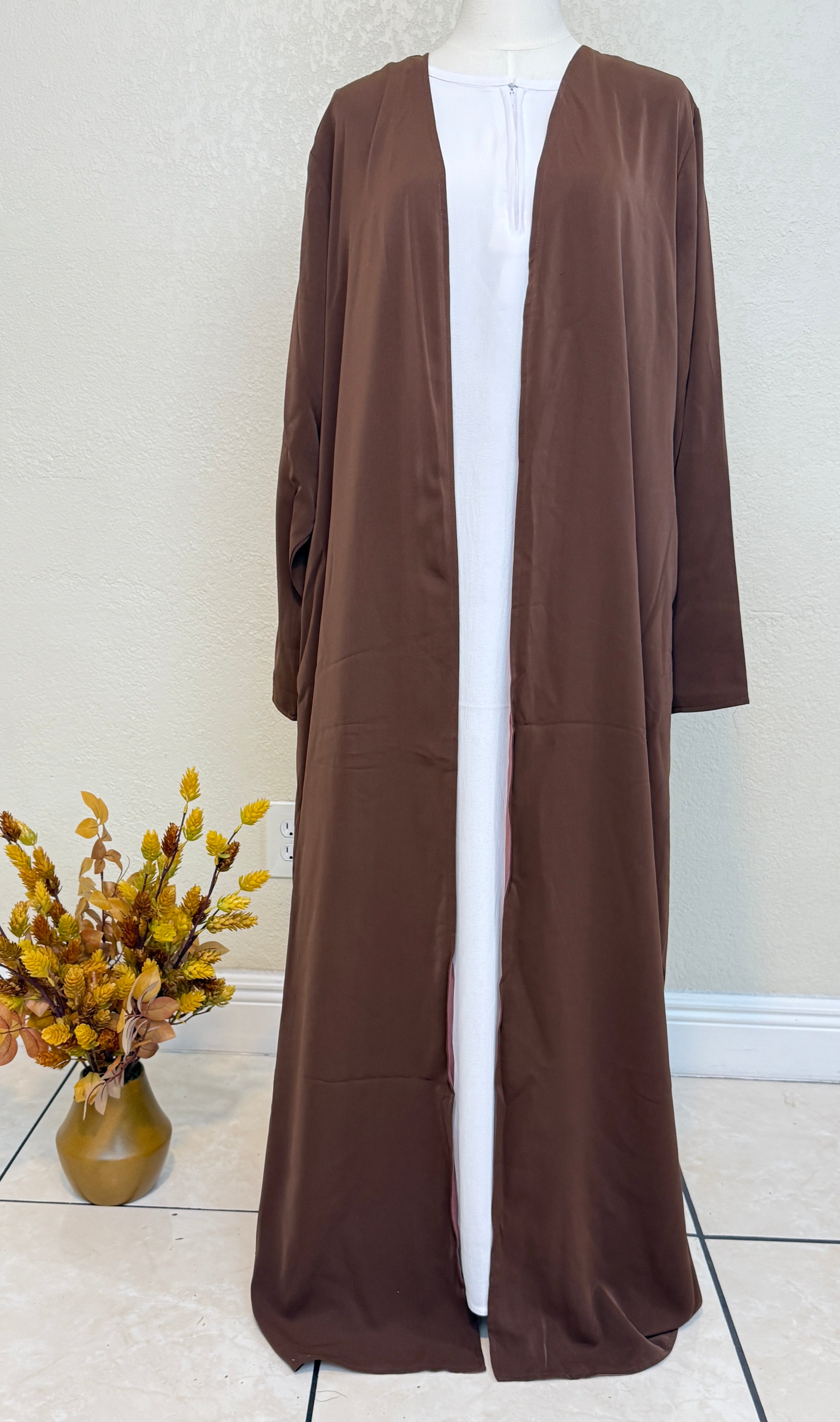 Zaira open Abaya in Cofee and Rose Mauve