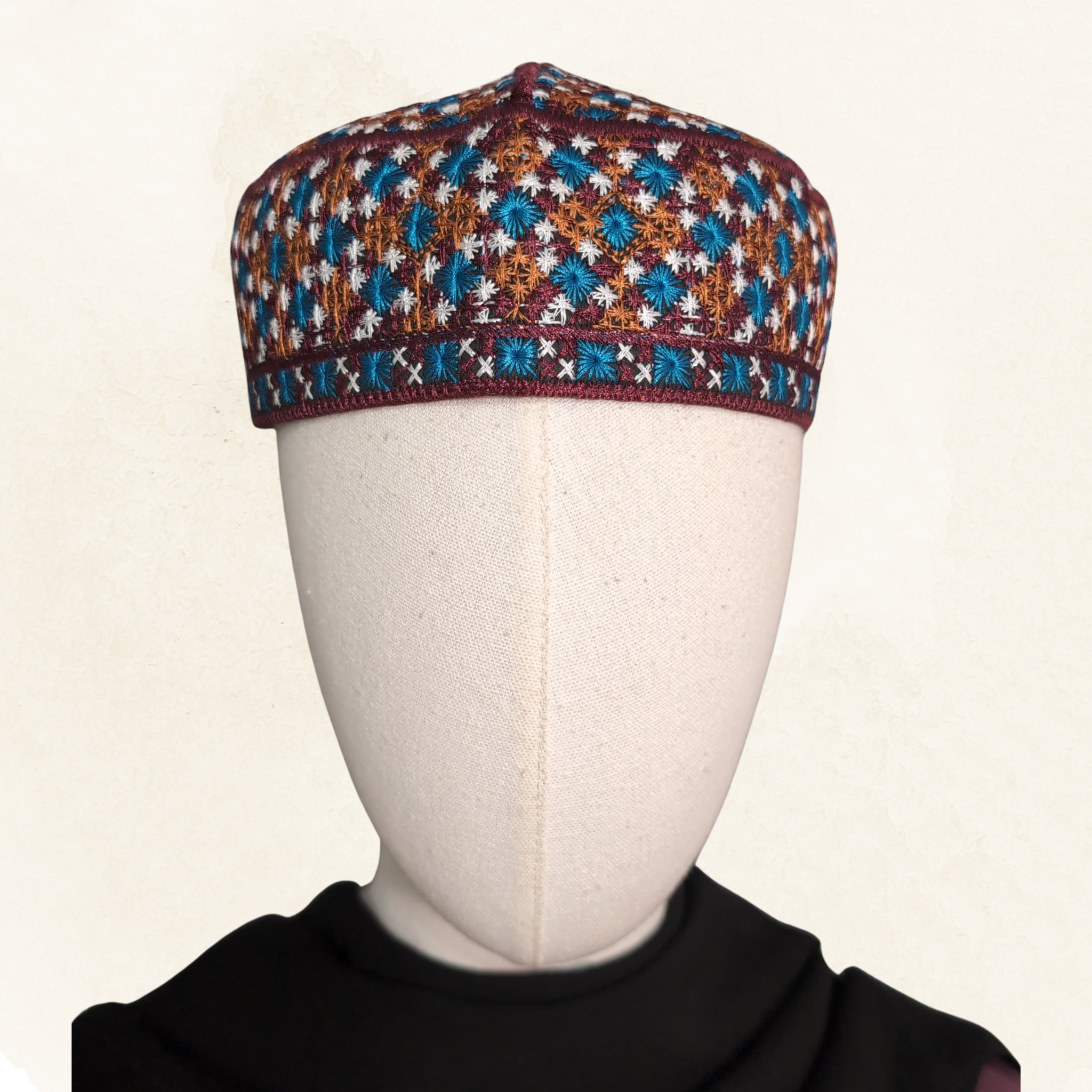 Topi Kufi in Blue and Brown