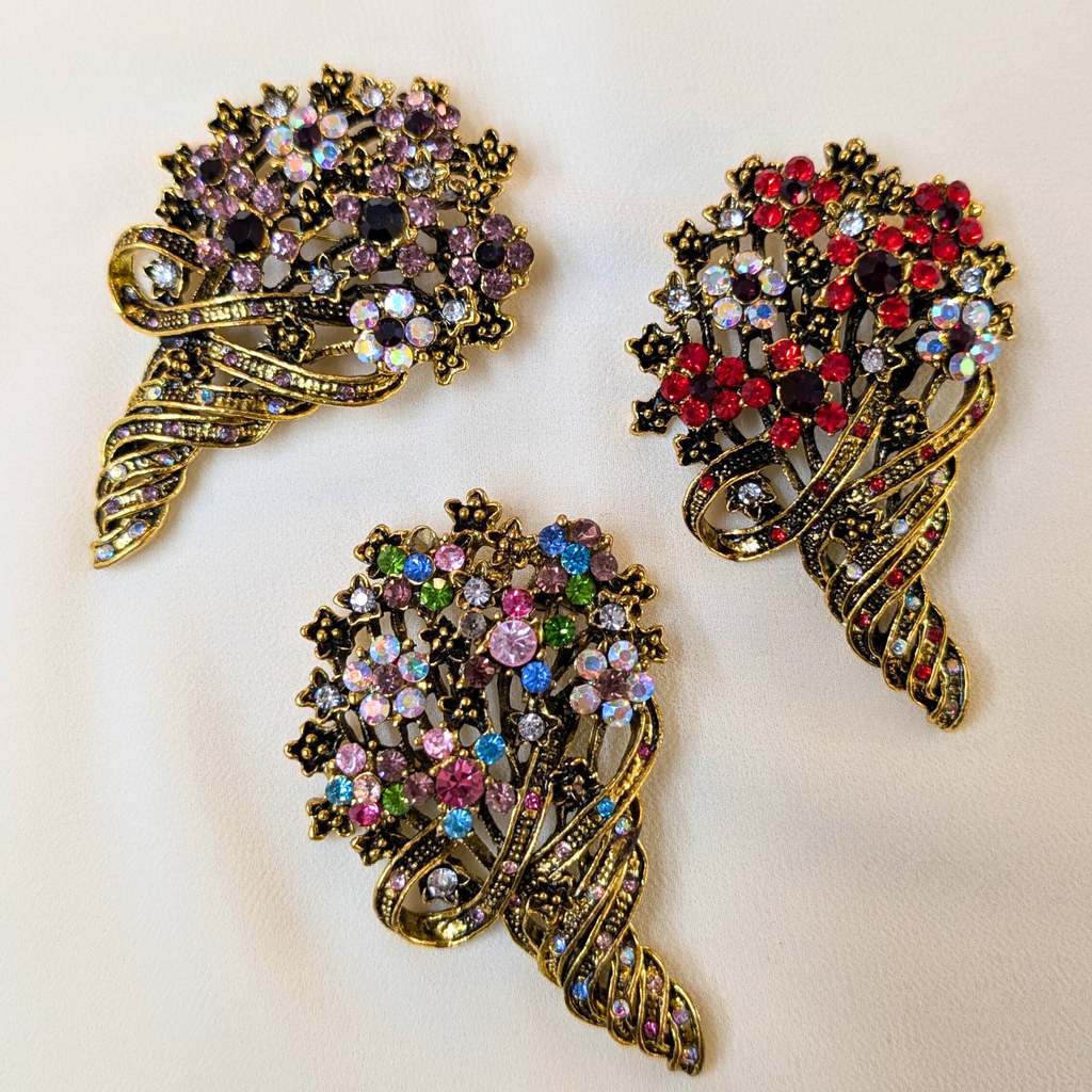 Vintage-Style Crystal Flower Bouquet Pins
