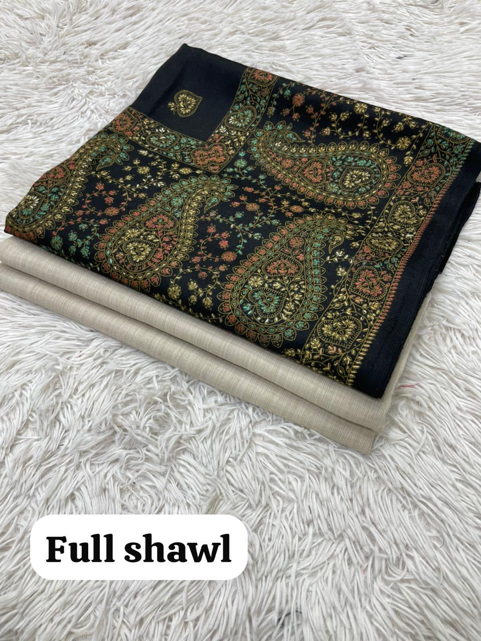 Winter Kurta Set with Embroidered Kashmiri-Style Shawl