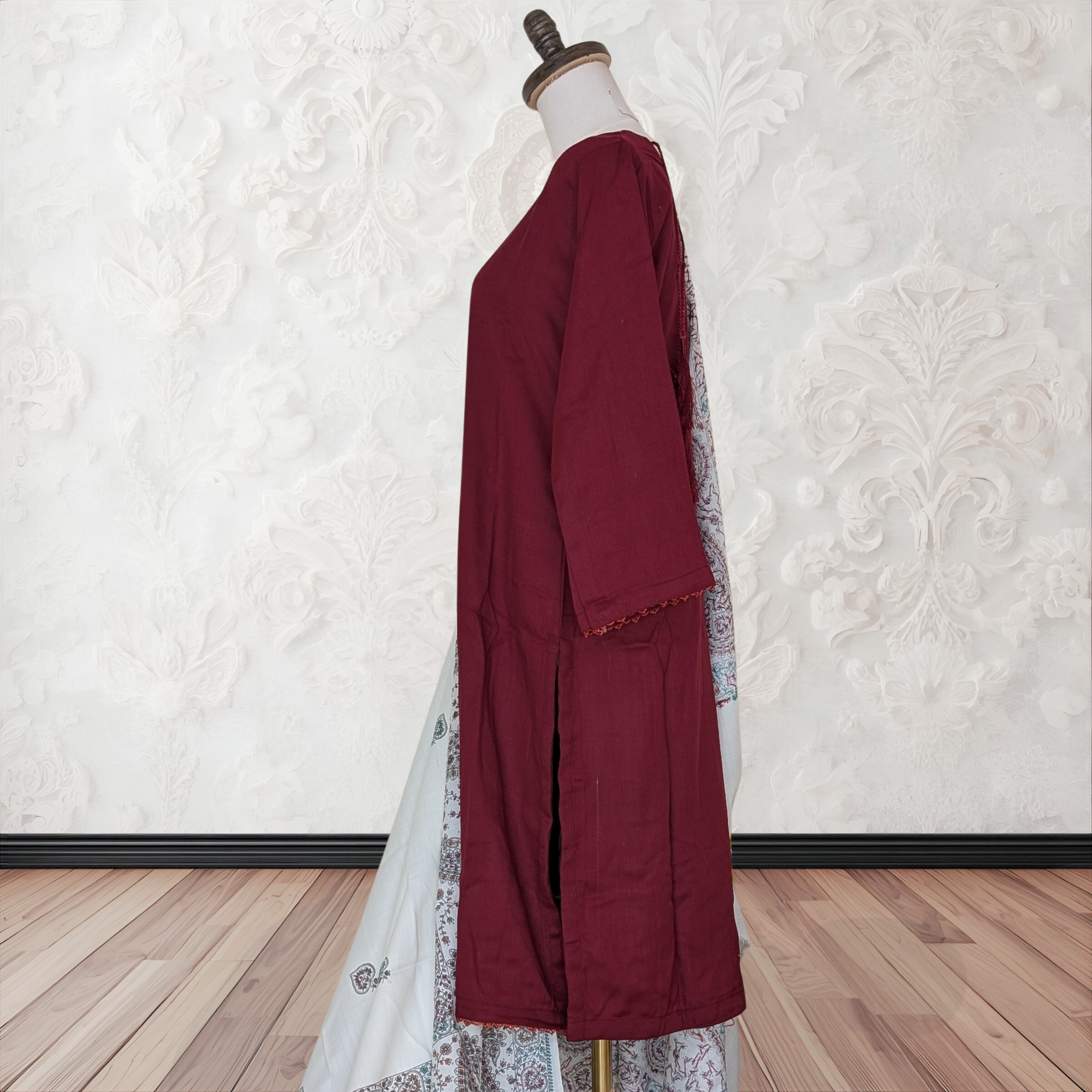 Winter Kurta Set with Embroidered Kashmiri-Style Shawl