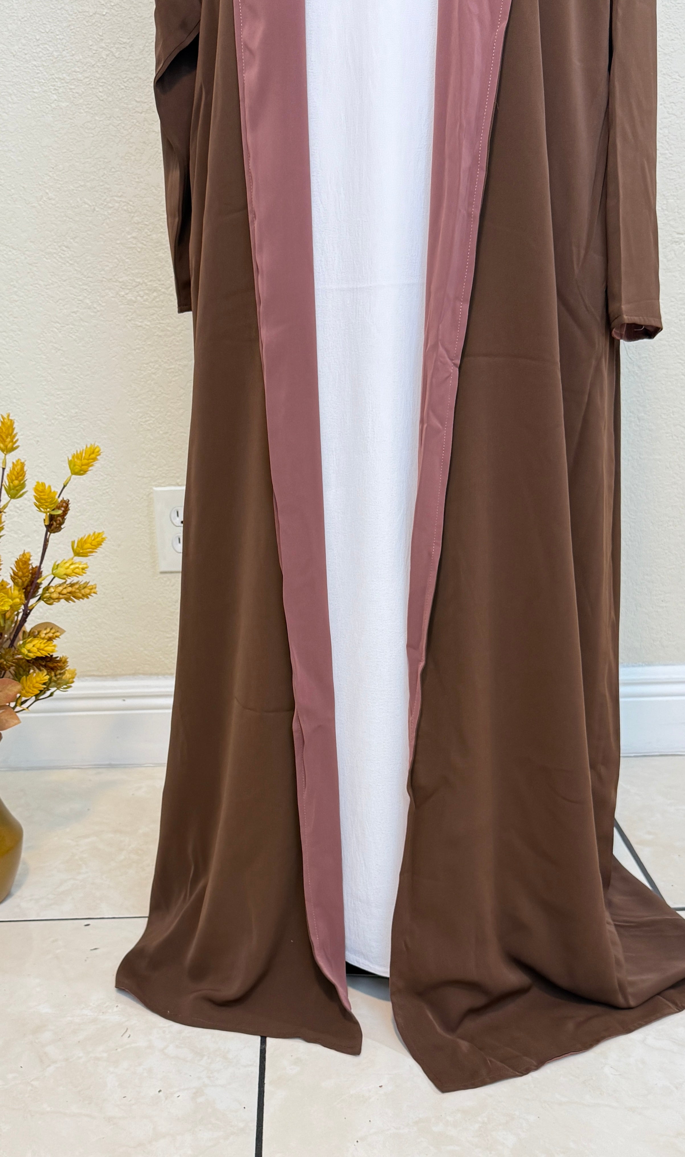 Zaira open Abaya in Cofee and Rose Mauve