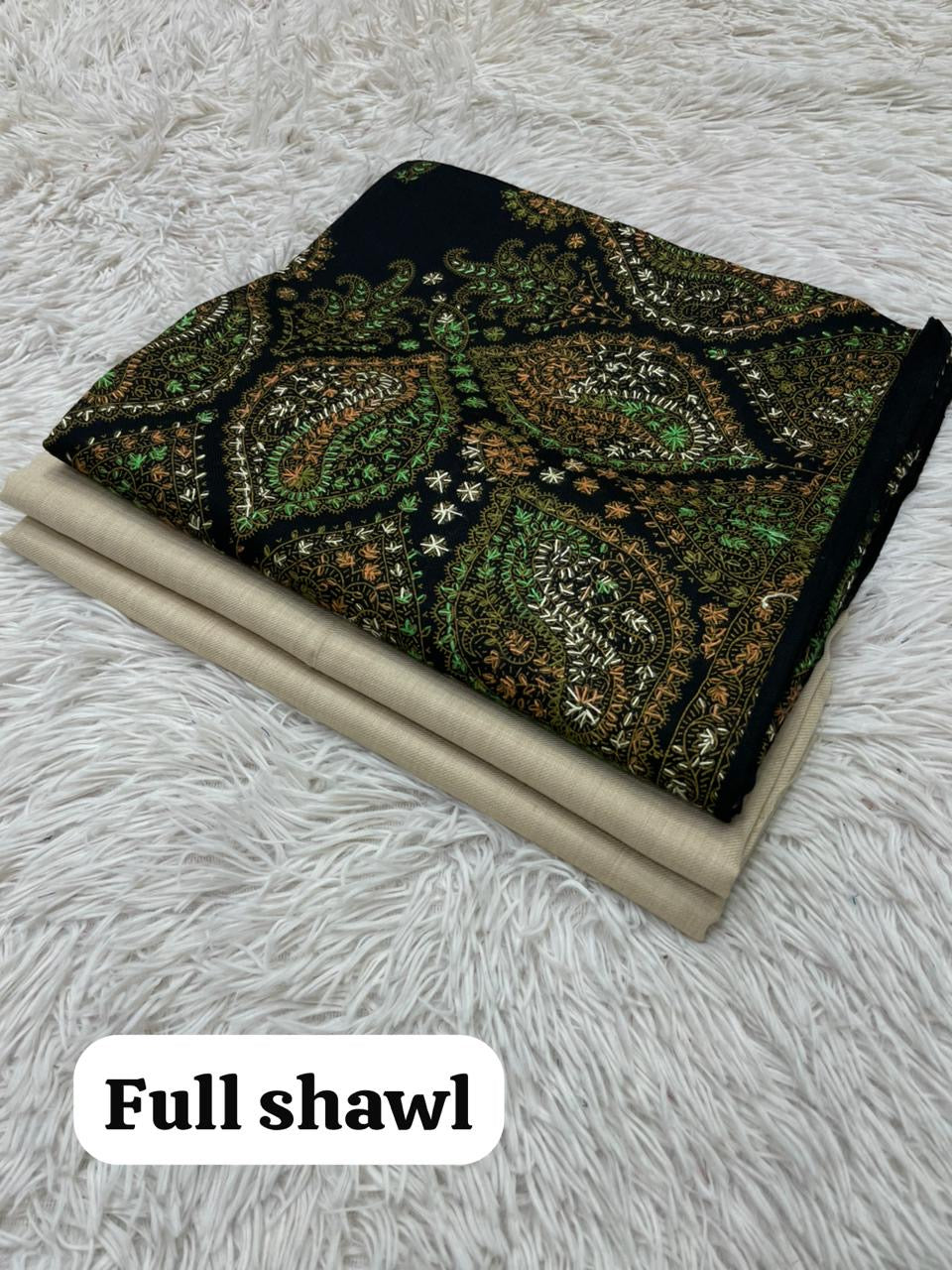 Winter Kurta Set with Embroidered Kashmiri-Style Shawl